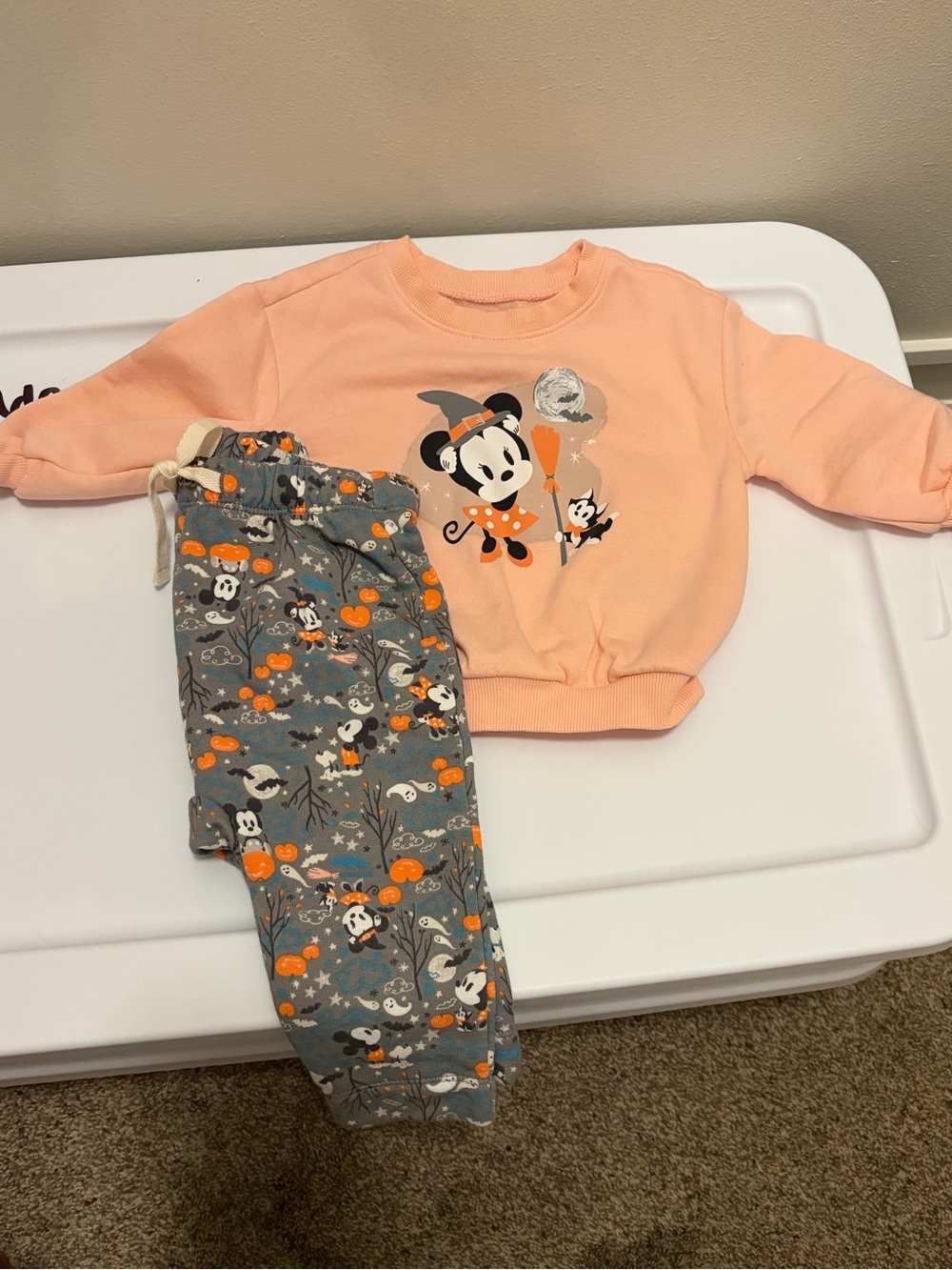Disney Minnie Mouse Peach and Gray Halloween Kids Pajama Set